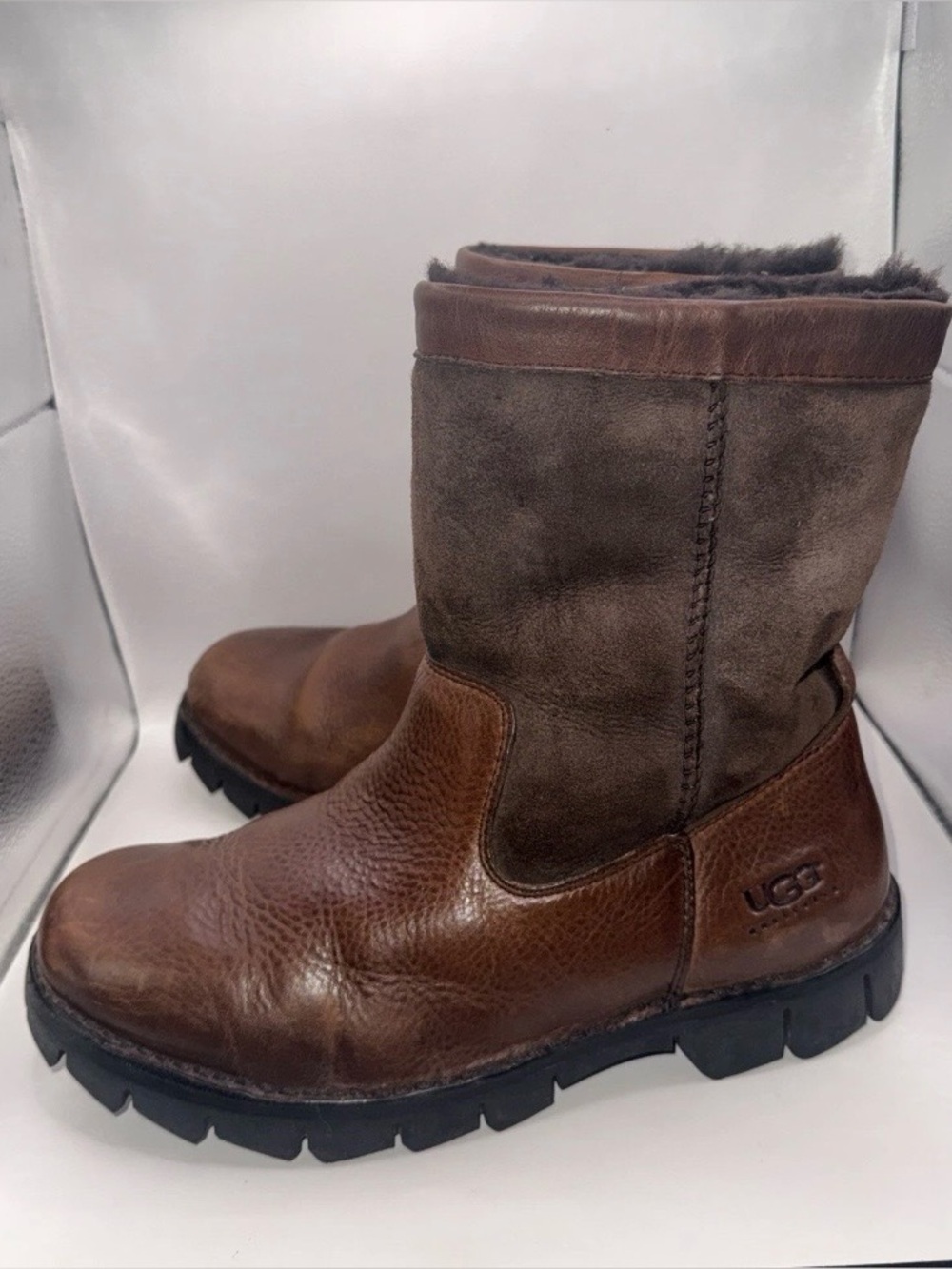 UGG Brooks M 10/W 12 Leather & Suede Mid-Calf Boots - Brown